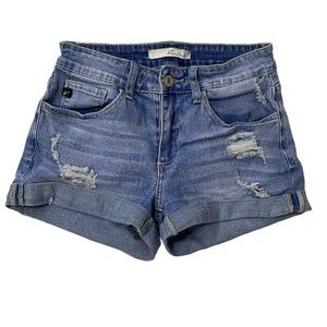 KANCAN Denim Rolled Cuff Distressed Destroyed Ripped Shorts, Size 3 / 25